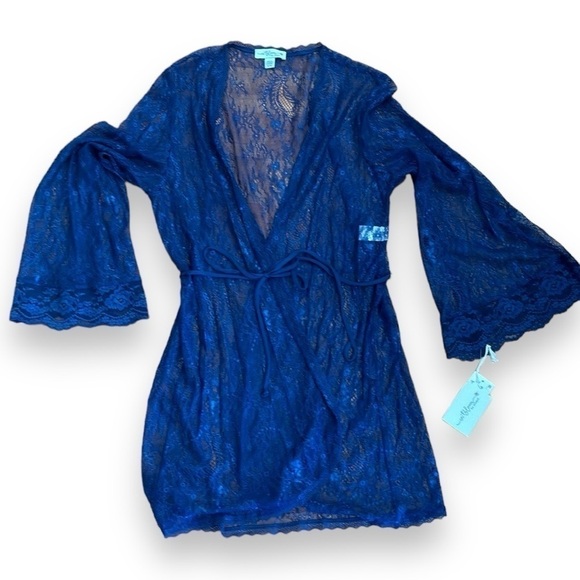 In Bloom Women's Robe Navy Blue marine Lace wrap NEW NWT sz XL feminine gift - Picture 12 of 12